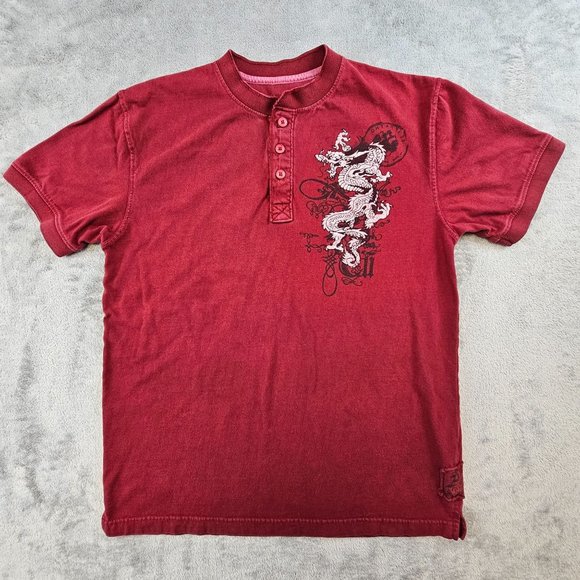 Arizona Other - Arizona Henley Shirt Boys XL Burgundy Chinese Dragon Casual Comfort Pullover